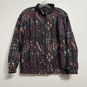 Lavon Black with Aztec Pattern‎ Long Sleeve Windbreaker Jacket Womens Size L